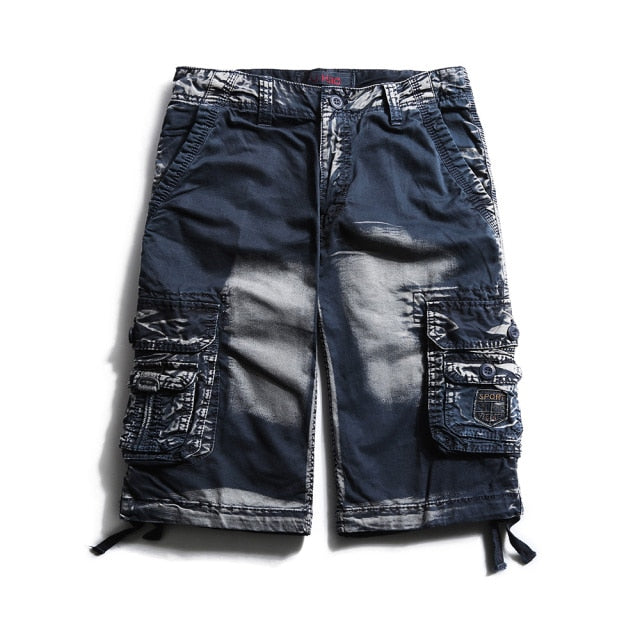 Abstract Faded Style Cargo Jeans Shorts