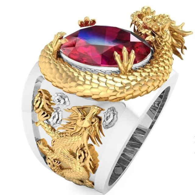 Dragon On A Gem Golden Ring