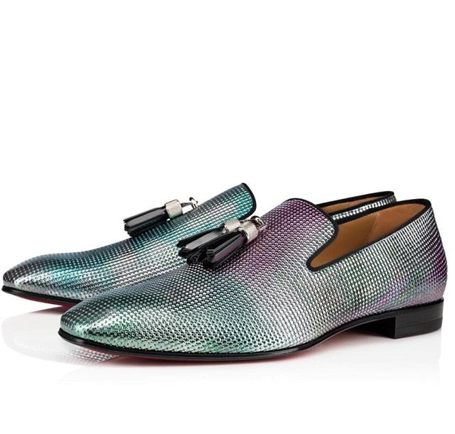 PU Gradient Silver Tassels Men Slip On Formal Shoes