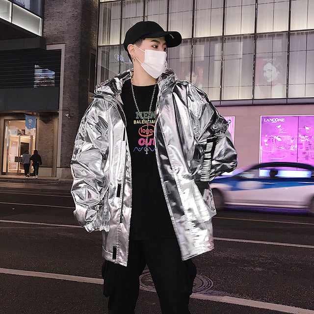 Reflective Bomber Metalic Zipper Jacket