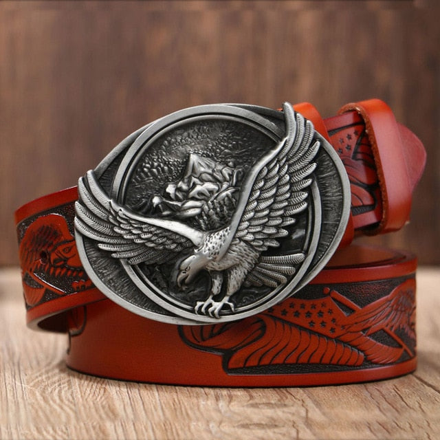 Mountain Eagle Buckle Leather Belt