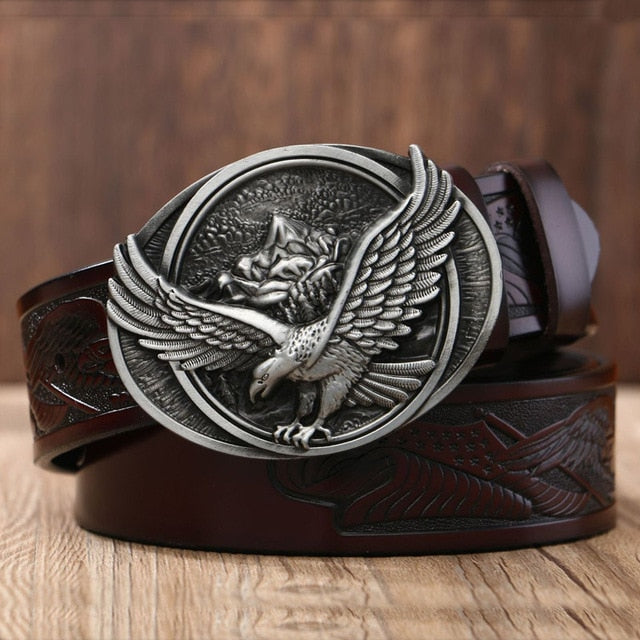 Mountain Eagle Buckle Leather Belt