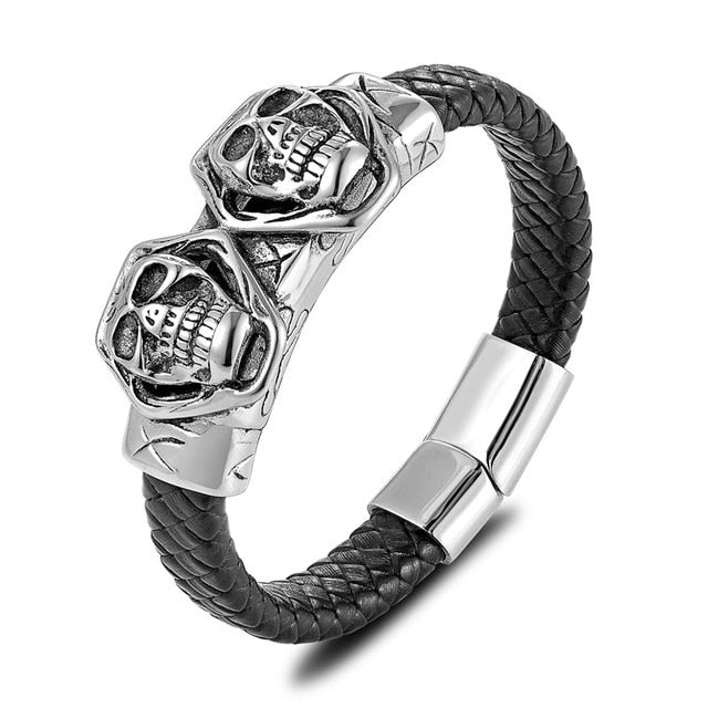 Gold Lion Punk Stainless Steel with Leather Rope Design Men Bracelet