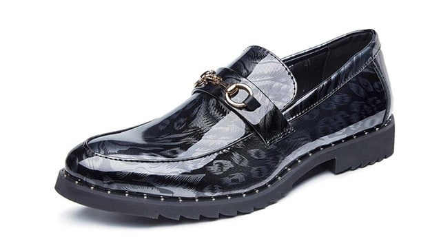 Patent Leather Thick Bottom Slip On Pointed Toe Style Men Shoes