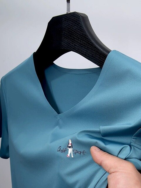 Ice Silk Solid V-Neck T-Shirt