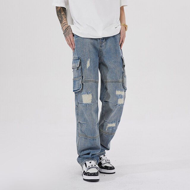 Ripped Cargo Full Pocket Jeans