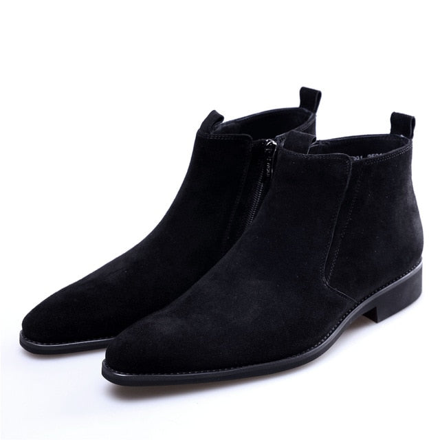 Black Textured Solid Casual Style Men Leather Boots