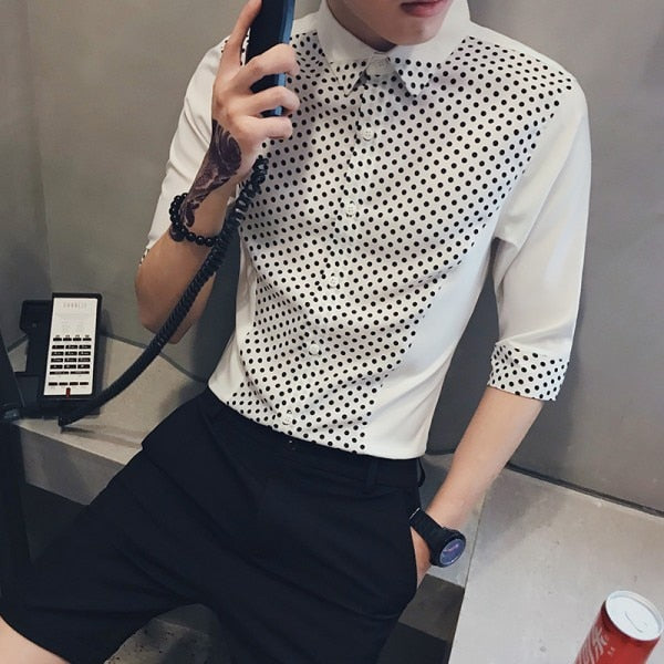 Polka Dot Prints Men Three Quarter Sleeve Shirt