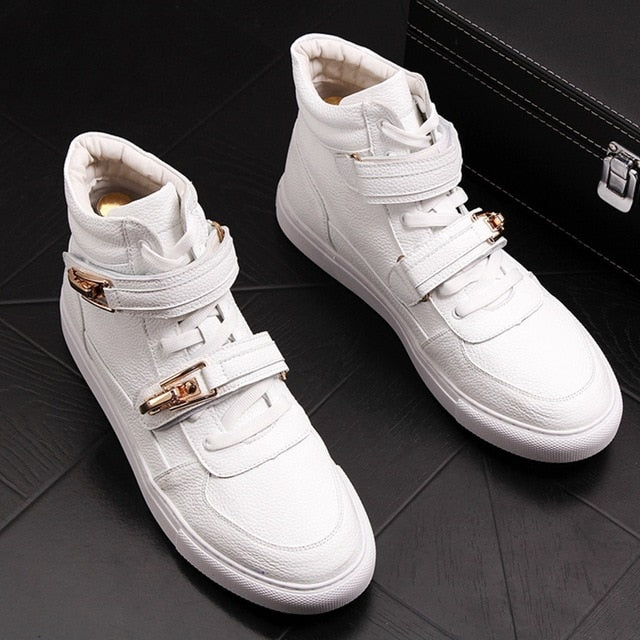 High Top Metal Hook And Loop Decoration Men Sneakers