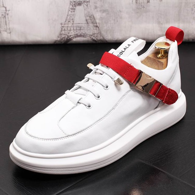 Fancy Casual Lace Up with Red Strap Buckle Men Sneaker