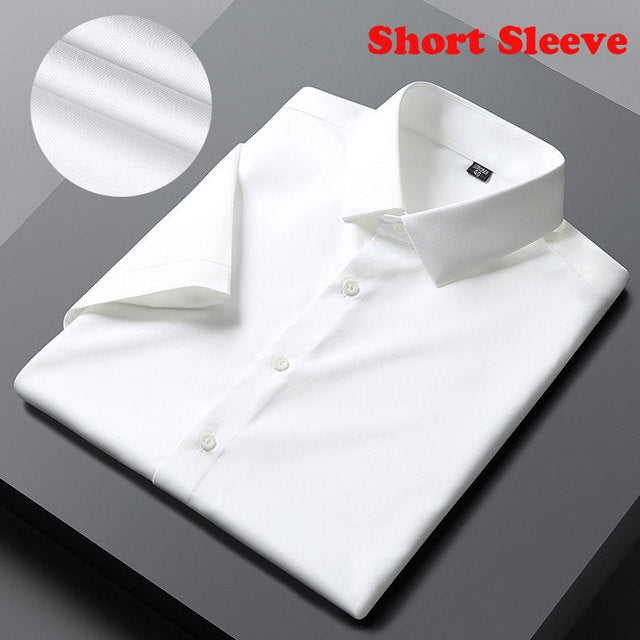 Solid Polyester Turn-Down Collar Men's Shirt