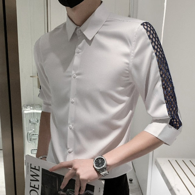 Hollow Out Half Sleeve Cotton Shirt