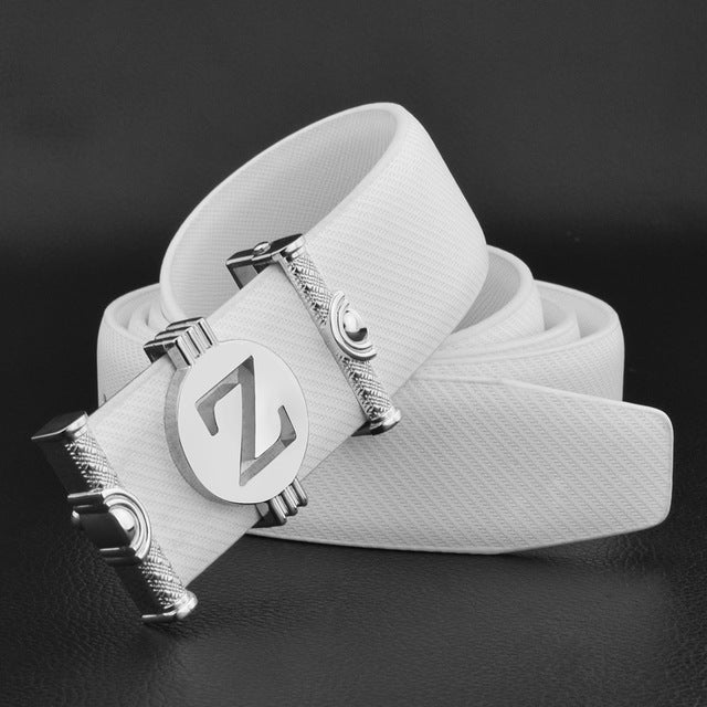 Letter Z Round Metal Buckle Men Leather Belt