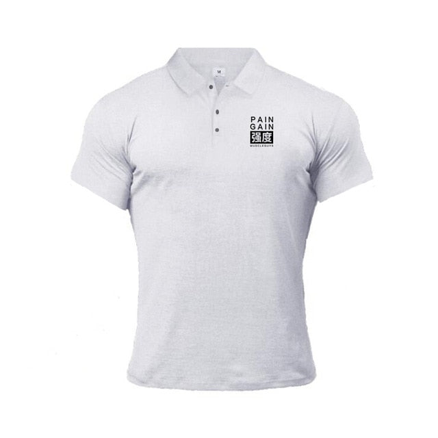 Chest Prints Buttoned Men Muscle Polo Shirt