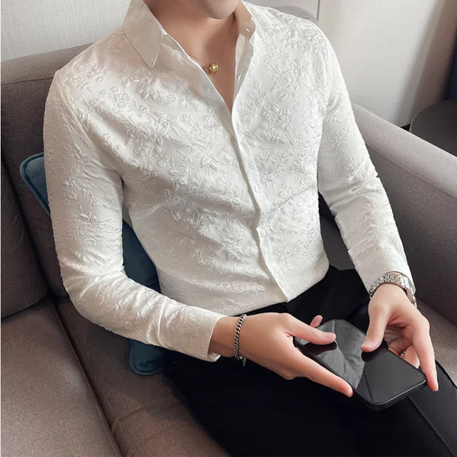Casual Vintage Jacquard Slim Fit Shirt
