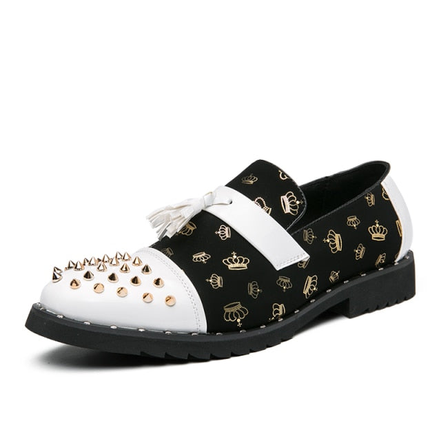 Crowns Printing Decorated Fashion Leather Shoes