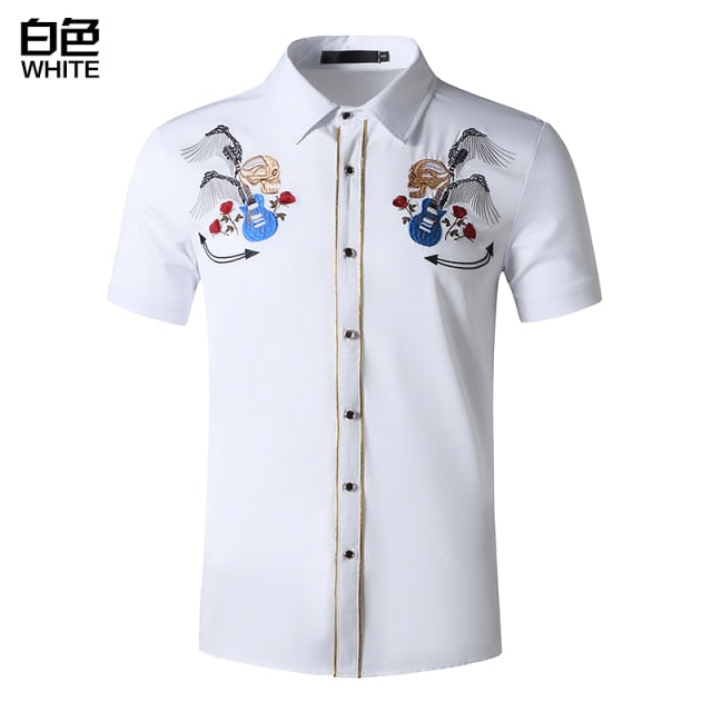 Skulls With Wings Embroidery Decorated Shirt