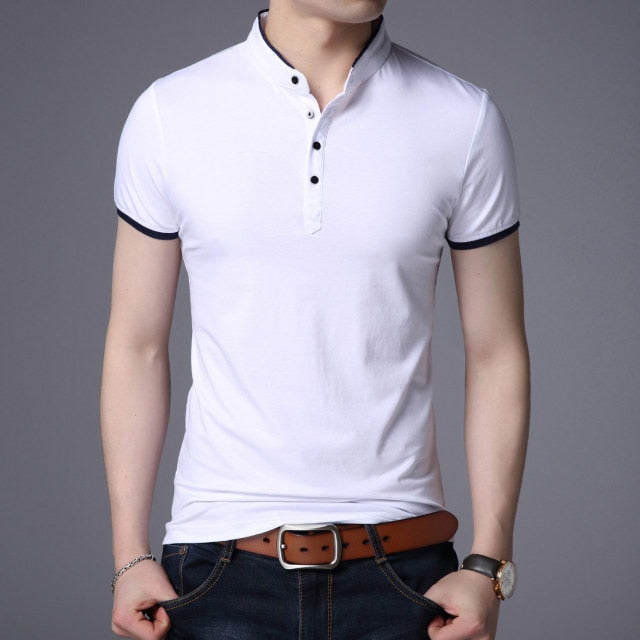Layered Style Mandarin Stand Collared Polo Shirt