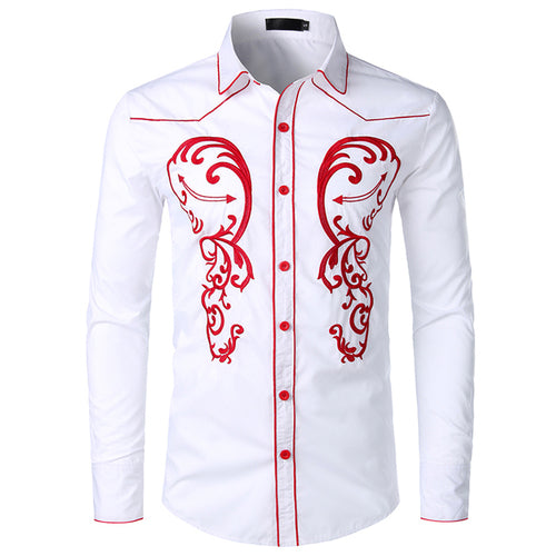Casual Embroidered Western Style Men Long Sleeves Shirt