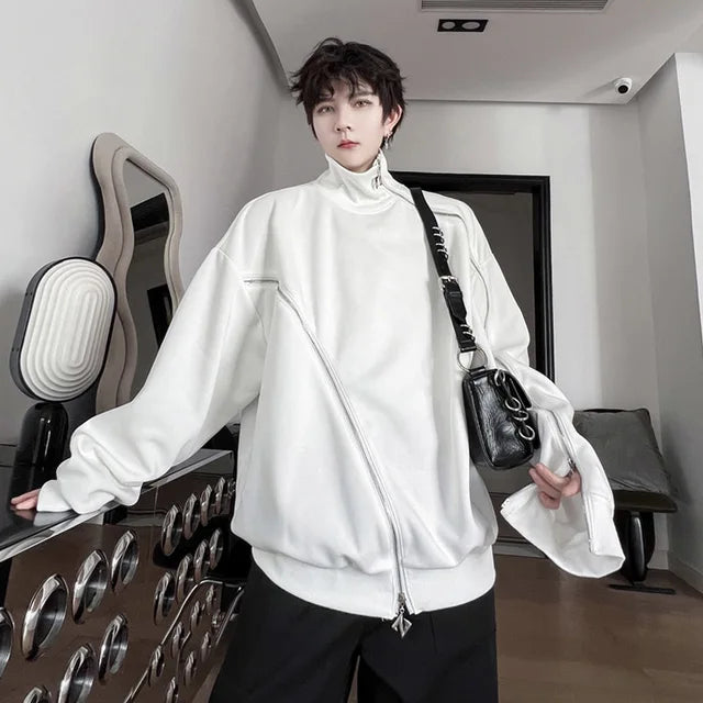 Solid Zippers Patchwork Turtleneck Sweatshirt