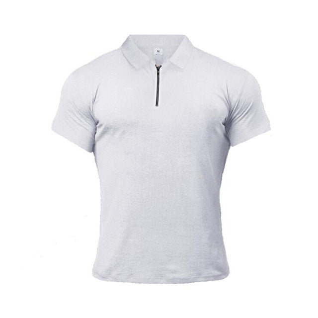 Zippered Collar Solid Color Men Polo Shirt