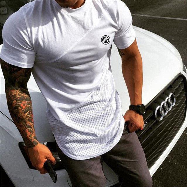 Cotton Mesh Solid Fitness Style Men Short Sleeves T-Shirt