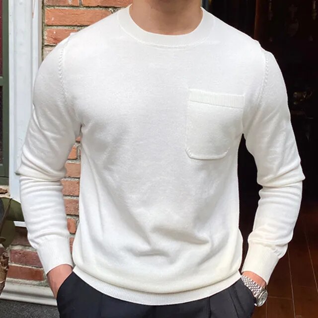 Solid O-Neck with Pocket Sweater