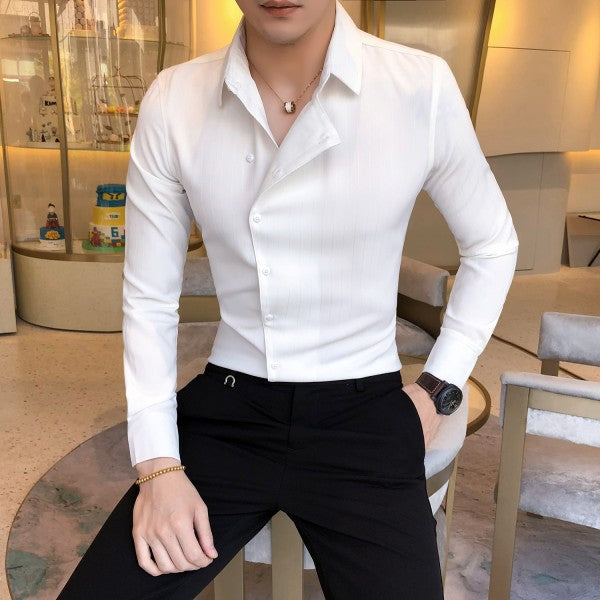 British Style Shirt Fashion Men Long Sleeve Striped Tuxedo