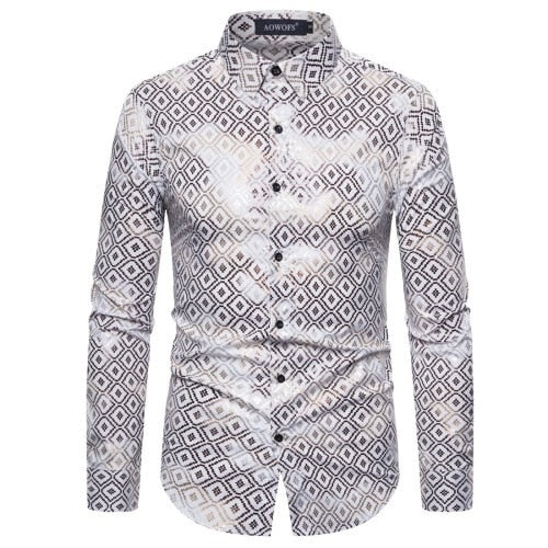 Black Gold Diamond Stamping Printed Long Sleeve Shirt