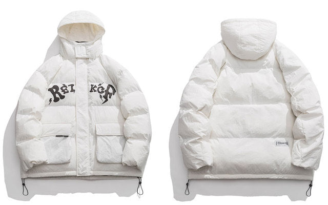 Letter Padded Pocket Hoodie Parka