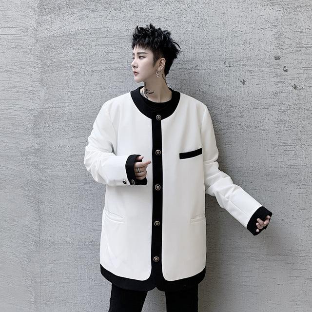 Contrast Color Border Men Buttons Oversized Blazer