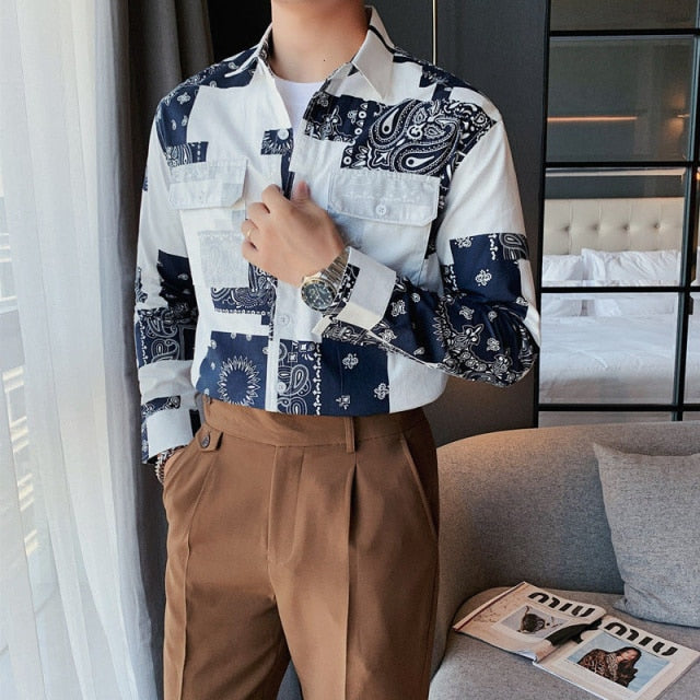 Irregular Paisley Patterned Patchwork Shirt