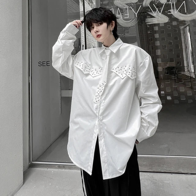 Niche Design Rivet Tie Decoration Loose Shirt