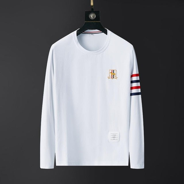 Striped Embroidered Dog Breast Badge T-Shirt