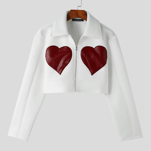 Fashion Love Pattern Patchwork Crop Jacket