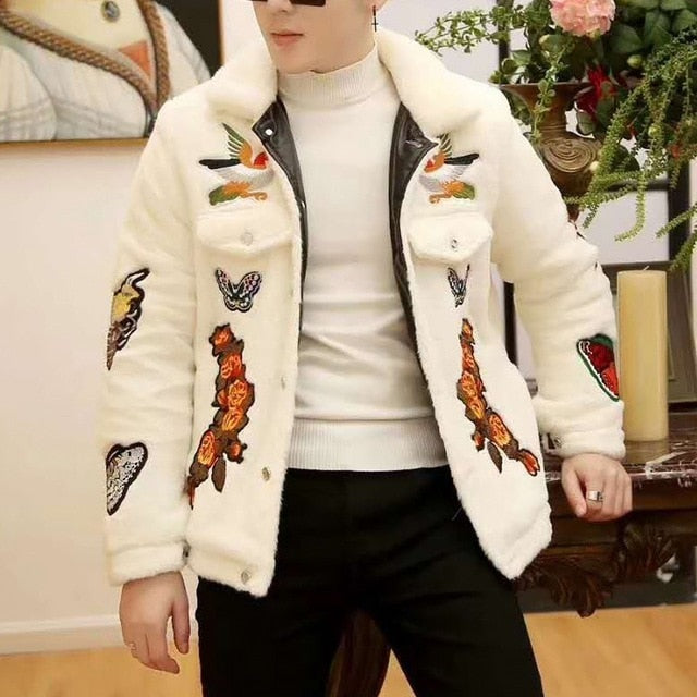 Tiger Head and Living Things Embroidery Details Men Jacket