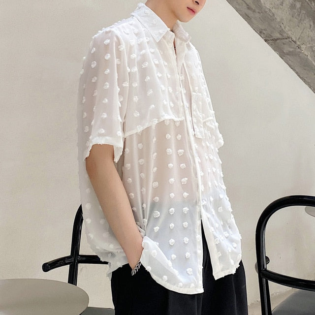 Polkadot Appliques See-Through Short-Sleeved Shirt