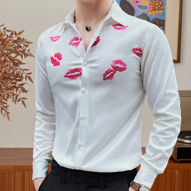 Lips Printed Pattern Polyester Shirt