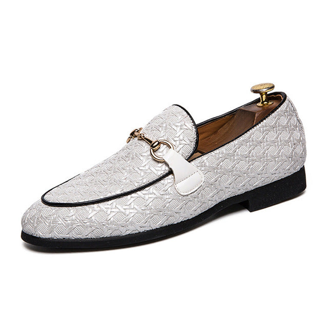 Glossy PU Pattern with Buckle Men Loafers