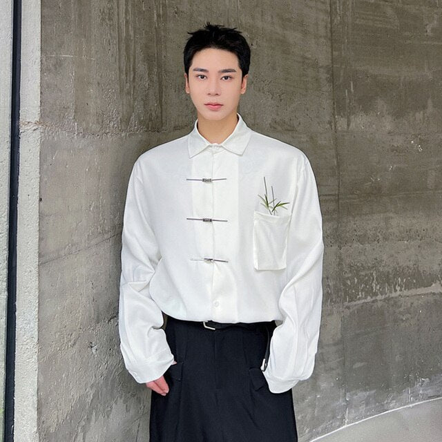 Solid White Metal Button Shirt