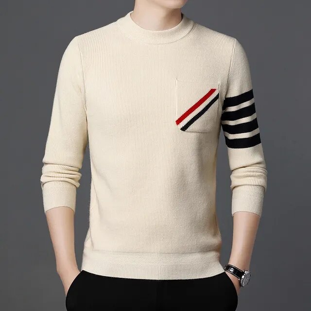 Turtleneck Solid with Pocket Decoration Sweater