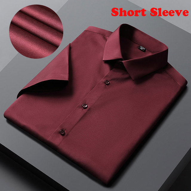 Solid Polyester Turn-Down Collar Men's Shirt