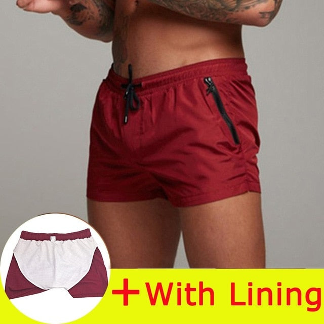 Simple Solid Drawstring Boxer Shorts