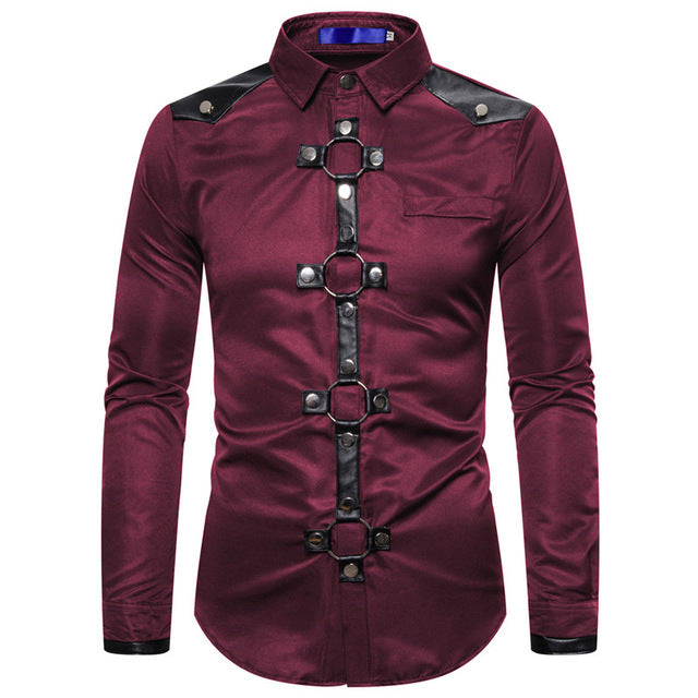 Gothic Rock Buckle Button Long Sleeve Slim Fit Men Shirt