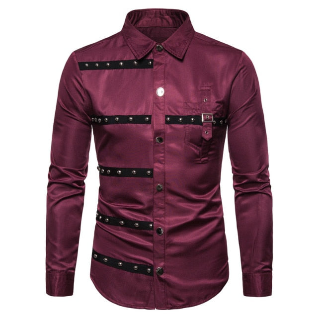 Cotton Polyester Gothic Style Rivet Long Sleeve Shirt