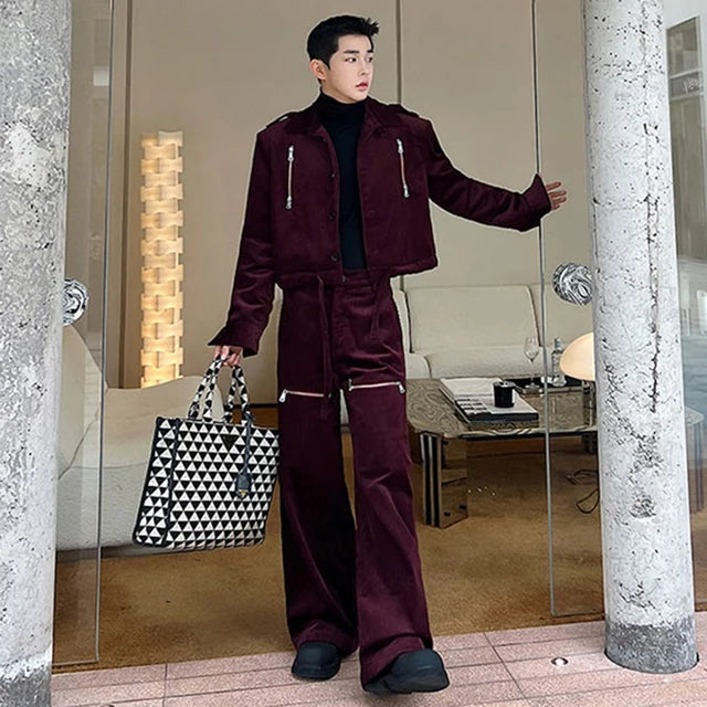 Solid with Zipper Decoration Pants Set