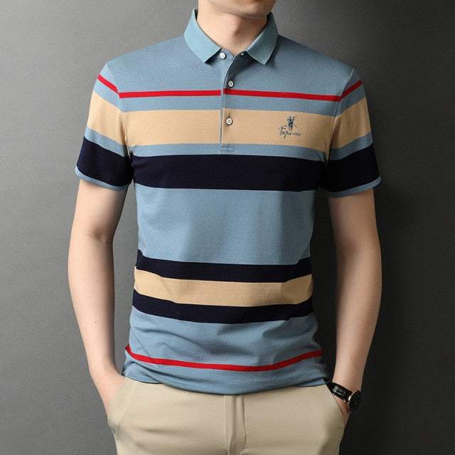 Irregular Multi-Color Horizontal Striped Polo Shirt