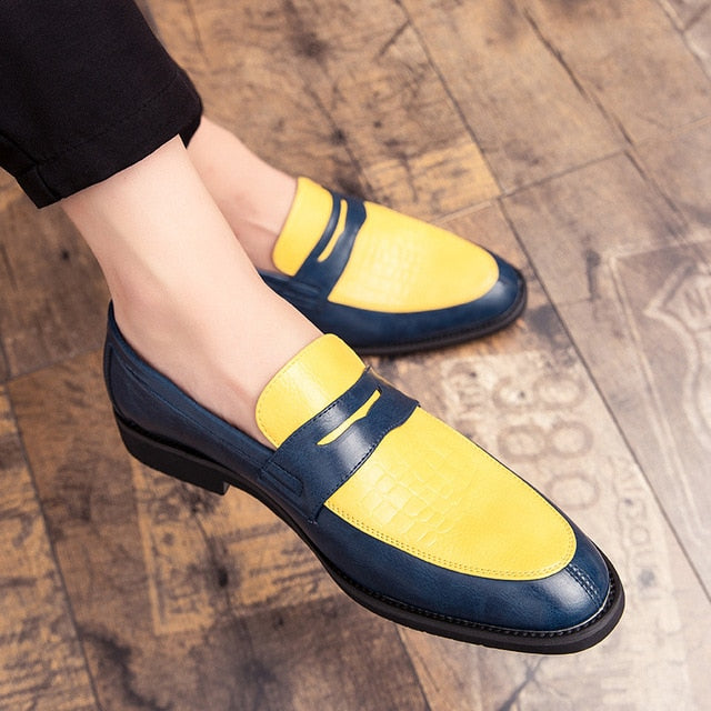 Double Colours Pop Dress PU Leather Slip On Style Men Shoes