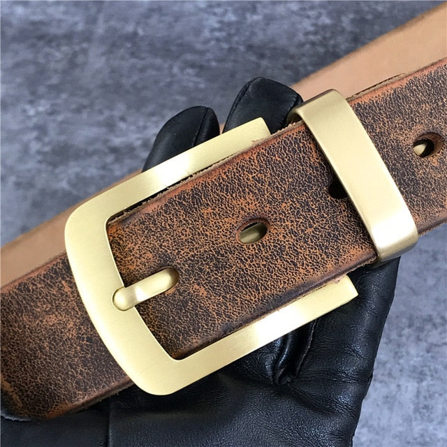Vintage Style Cow Leather Brass Belt