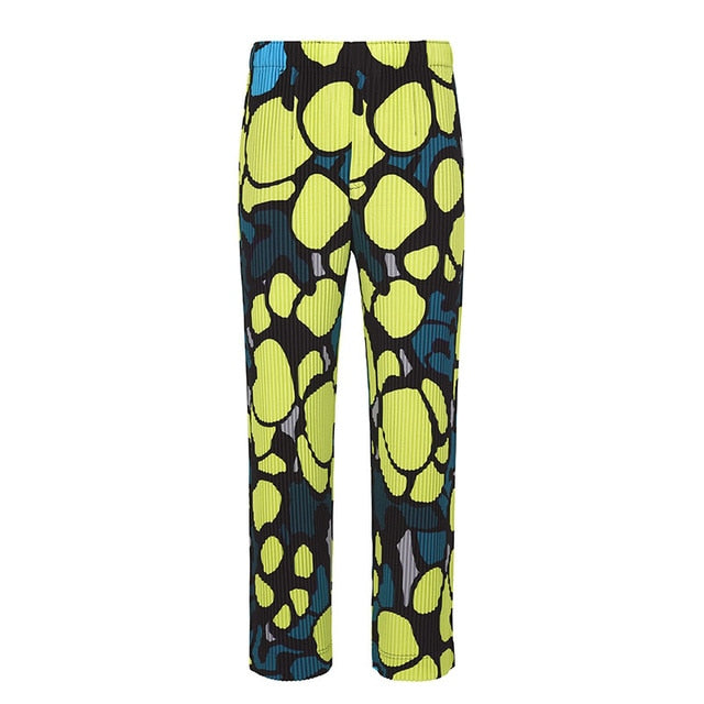 Geometric Pleated Straight Loose Pants
